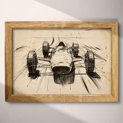 Formula Car Art | Automotive Wall Art | Travel & Transportation Print | Beige, Black and Brown Decor | Vintage Wall Decor | Game Room Digital Download | Bachelor Party Art | Father's Day Wall Art | Graphite Sketch