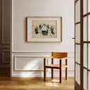 Room view with a matted frame of A vintage graphite sketch, a formula racing car