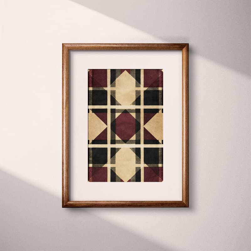 Matted frame view of A vintage textile print, plaid pattern