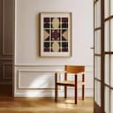 Room view with a matted frame of A vintage textile print, plaid pattern