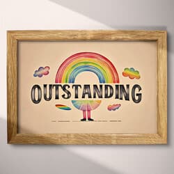 Outstanding Rainbow Digital Download | Typography Wall Decor | Quotes & Typography Decor | Brown, Black, Red, Orange, Blue and Yellow Print | Vintage Wall Art | Kids Art | LGBTQ Pride Digital Download | Colored Pencil Illustration