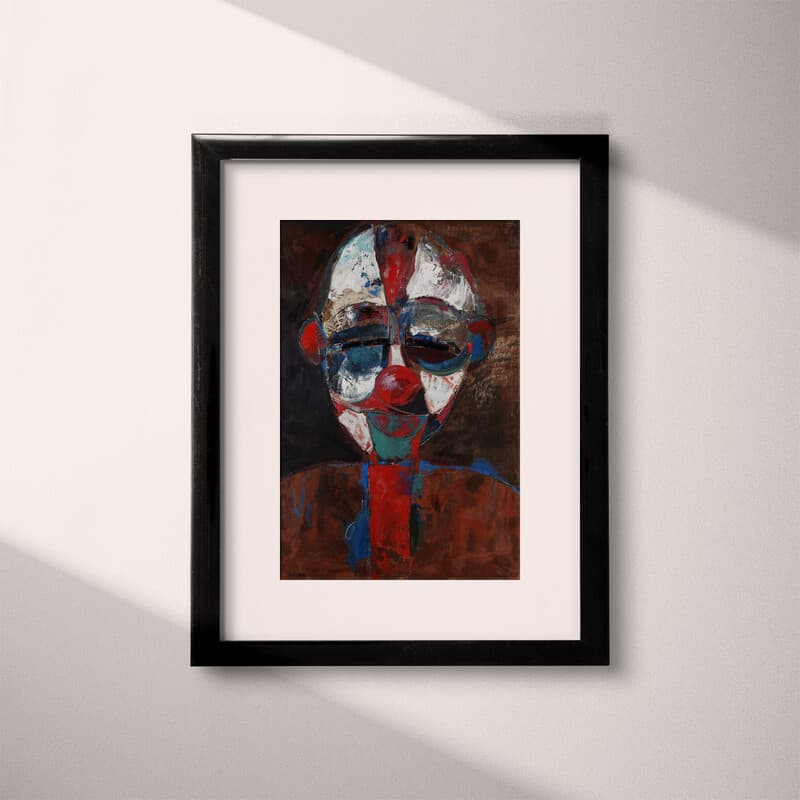 Matted frame view of An abstract vintage oil painting, a clown