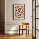 Room view with a matted frame of A contemporary textile print, simple pattern