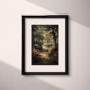 Matted frame view of A french country oil painting, a flower garden and blooming trees