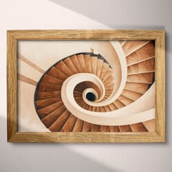 Spiral Staircase Art | Architecture Wall Art | Architecture Print | White, Brown and Black Decor | Art Deco Wall Decor | Entryway Digital Download | Housewarming Art | Autumn Wall Art | Pastel Pencil Illustration