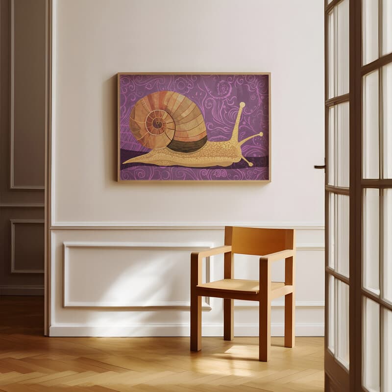 Room view with a full frame of A cute simple illustration with simple shapes, a snail