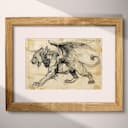 Matted frame view of A vintage graphite sketch, a mythical chimera