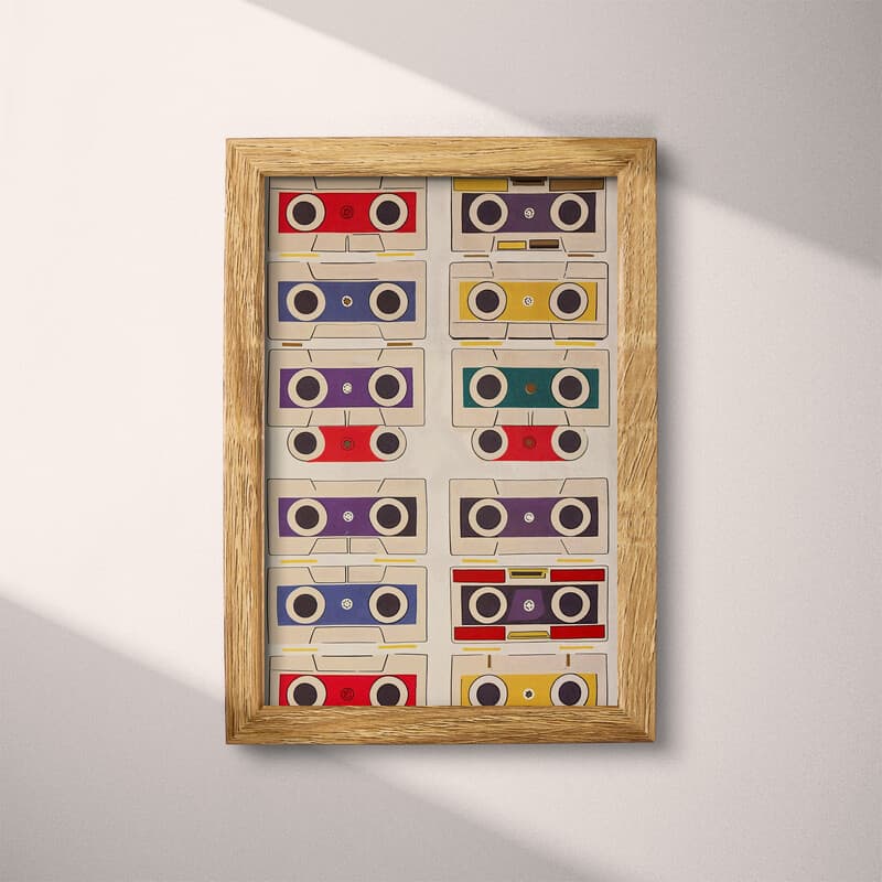 Full frame view of A retro textile print, symmetric pattern of mixtapes