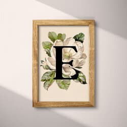 Letter E Art | Typography Wall Art | Flowers Print | White, Black, Brown and Blue Decor | Vintage Wall Decor | Entryway Digital Download | Back To School Art | Autumn Wall Art | Pastel Pencil Illustration