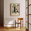 Room view with a full frame of A vintage pastel pencil illustration, the letter "E" with a flower