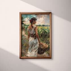 Woman Farmer Art | Figurative Wall Art | Portrait Print | Black, Brown and Gray Decor | Puerto Rican Wall Decor | Living Room Digital Download | Summer Art | Oil Painting