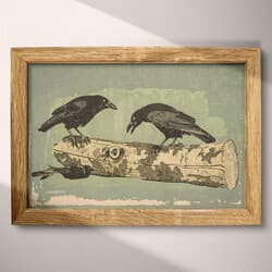 Crows Art | Bird Wall Art | Animals Print | Gray, Black and White Decor | Vintage Wall Decor | Living Room Digital Download | Grief & Mourning Art | Halloween Wall Art | Autumn Print | Letterpress Print