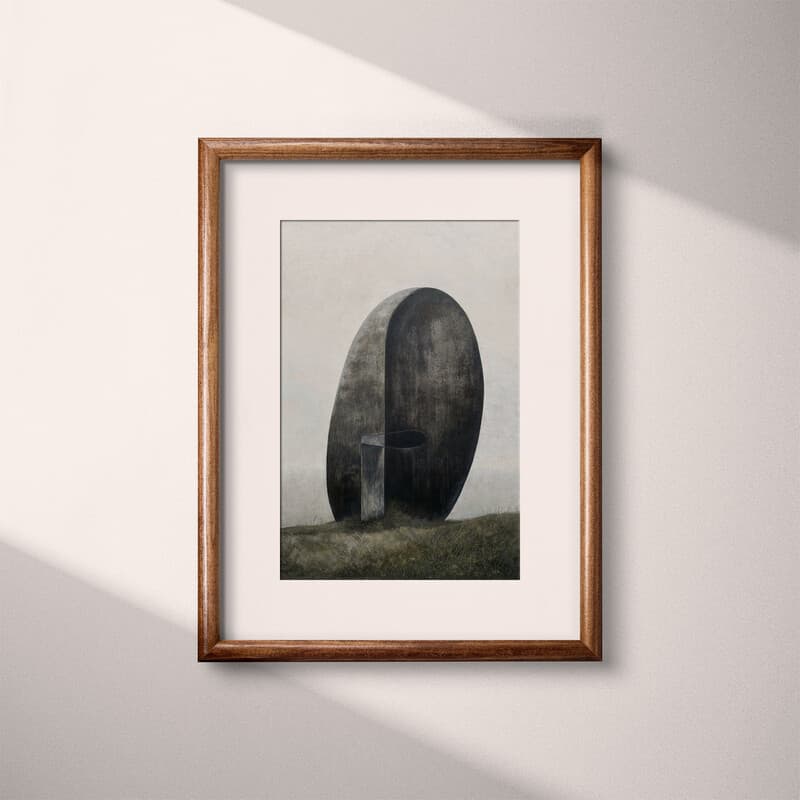 Matted frame view of An abstract vintage oil painting, an exaggerated shape and lines