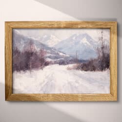 Snowy Mountain Art | Nature Wall Art | Landscapes Print | Gray, Purple and Black Decor | Impressionist Wall Decor | Living Room Digital Download | Housewarming Art | Christmas Wall Art | Winter Print | Oil Painting