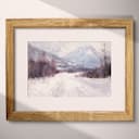 Matted frame view of An impressionist oil painting, snowy mountain scene