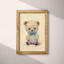 Full frame view of A cute chibi anime pastel pencil illustration, a teddy bear with a blue bow tie