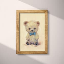 Teddy Bear Digital Download | Toys Wall Decor | White, Brown, Black and Blue Decor | Chibi Print | Nursery Wall Art | Baby Shower Art | Easter Digital Download | Winter Wall Decor | Pastel Pencil Illustration