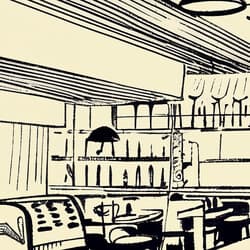 Diner Art | Food And Drink Wall Art | Architecture Print | Beige, Black and Gray Decor | Mid Century Wall Decor | Kitchen & Dining Digital Download | Housewarming Art | Ink Sketch