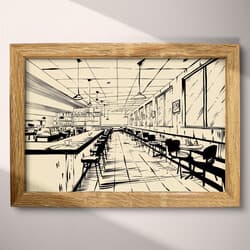 Diner Art | Food And Drink Wall Art | Architecture Print | Beige, Black and Gray Decor | Mid Century Wall Decor | Kitchen & Dining Digital Download | Housewarming Art | Ink Sketch