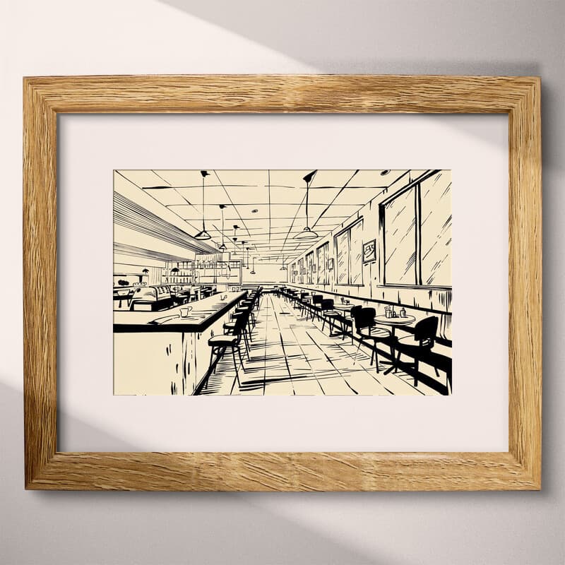 Matted frame view of A mid-century ink sketch, a diner