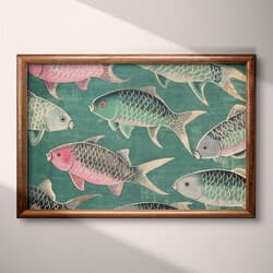 Fish Pattern Art | Marine Life Wall Art | Animals Print | Green, Brown, Blue, Black, Pink and Red Decor | Retro Wall Decor | Bathroom Digital Download | Housewarming Art | Summer Wall Art | Textile