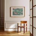 Room view with a matted frame of A retro textile print, pattern of fish