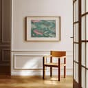 Room view with a matted frame of A retro textile print, pattern of fish