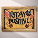 Full frame view of A vintage linocut print, the words "STAY POSITIVE" with balloons