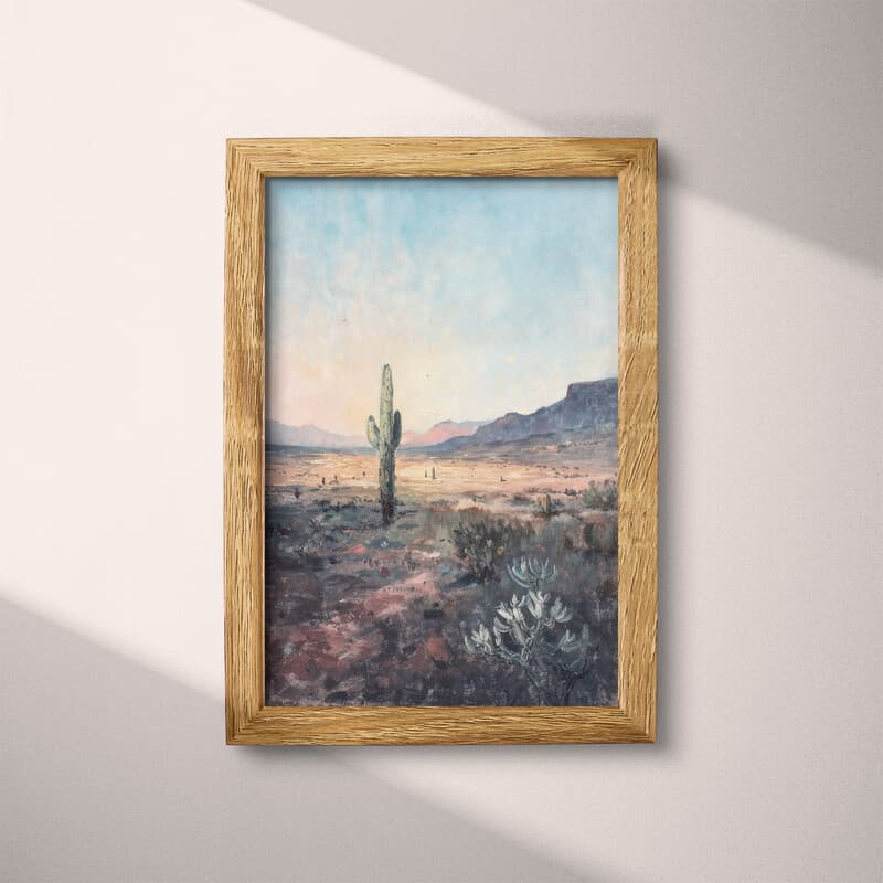 Full frame view of An impressionist oil painting, desert plain, cacti in the distance