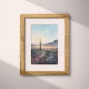 Matted frame view of An impressionist oil painting, desert plain, cacti in the distance