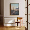 Room view with a full frame of An impressionist oil painting, desert plain, cacti in the distance