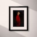 Matted frame view of A vintage oil painting, man in a red suit, side view