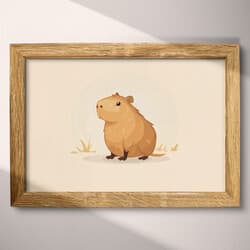 Capybara Digital Download | Animal Wall Decor | Animals Decor | White and Brown Print | Chibi Wall Art | Kids Art | Back To School Digital Download | Summer Wall Decor | Simple Illustration