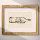 Matted frame view of A vintage pencil sketch, a ship in a bottle