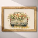 Full frame view of A rustic pastel pencil illustration, a truck bed full of flowers