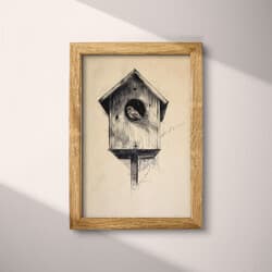 Birdhouse Digital Download | Birdhouses Wall Decor | Animals Decor | Beige, Black, Gray and Brown Print | Vintage Wall Art | Living Room Art | Housewarming Digital Download | Autumn Wall Decor | Charcoal Sketch