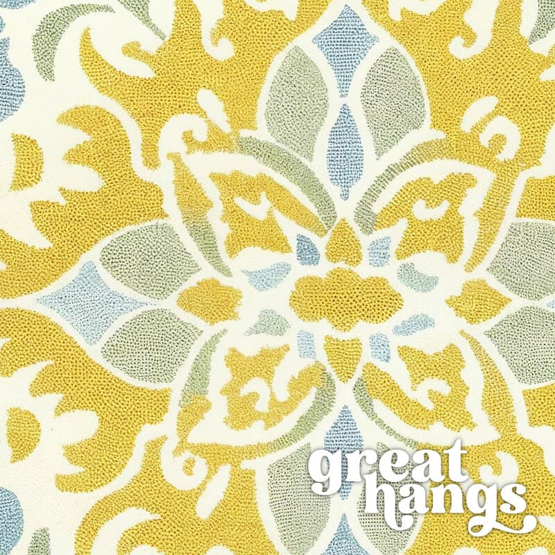 Closeup view of A baroque textile print, symmetric intricate pattern