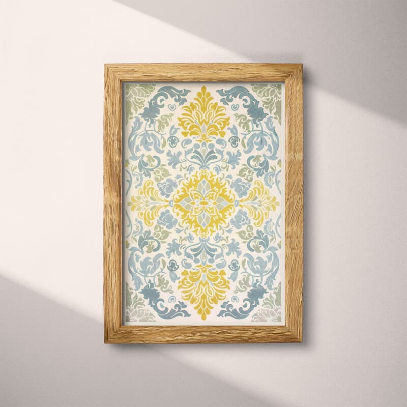 Full frame view of A baroque textile print, symmetric intricate pattern