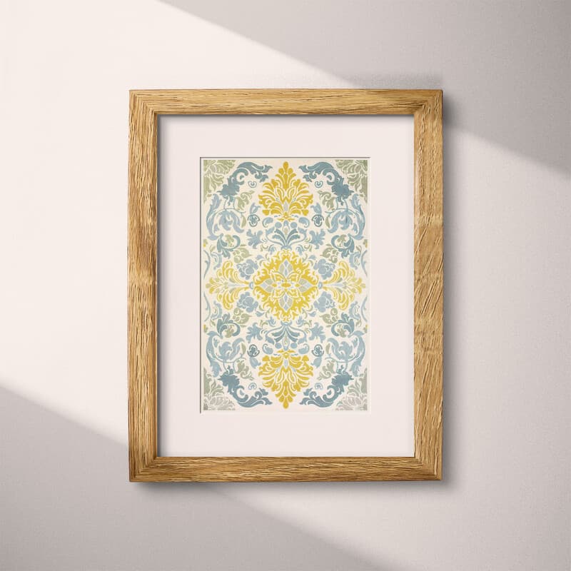 Matted frame view of A baroque textile print, symmetric intricate pattern