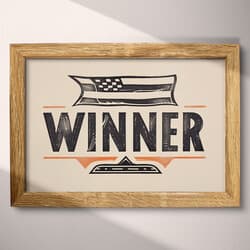 Winner Art | Motorsport Wall Art | Sports Print | Beige, Black, Gray and Orange Decor | Vintage Wall Decor | Game Room Digital Download | Graduation Art | Linocut Print