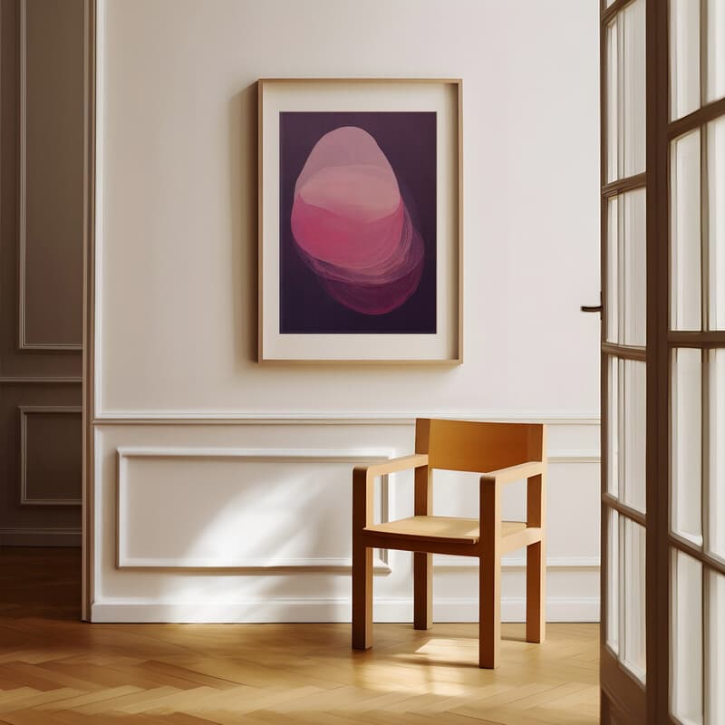 Room view with a matted frame of An abstract contemporary oil painting, a gradient