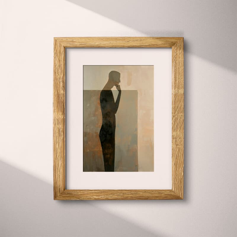 Matted frame view of An abstract contemporary oil painting, a man thinking