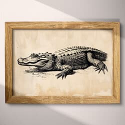 Alligator Digital Download | Wildlife Wall Decor | Animals Decor | Beige, Black and Gray Print | Vintage Wall Art | Office Art | Graphite Sketch