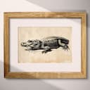 Matted frame view of A vintage graphite sketch, an alligator