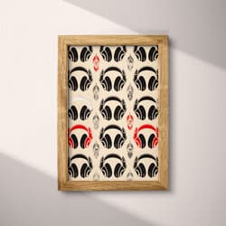 Headphones Pattern Art | Music Wall Art | Music Print | Beige, Black, Red and Gray Decor | Retro Wall Decor | Game Room Digital Download | Back To School Art | Autumn Wall Art | Textile