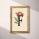 Full frame view of A vintage pastel pencil illustration, the letter "F" with a flower