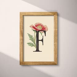 Letter F Art | Typography Wall Art | Flowers Print | Beige, Black, Gray, Pink and Brown Decor | Vintage Wall Decor | Entryway Digital Download | Back To School Art | Spring Wall Art | Pastel Pencil Illustration