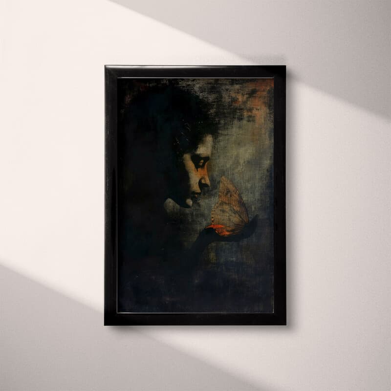 Full frame view of An abstract vintage oil painting, portrait of a woman with a butterfly on her hand