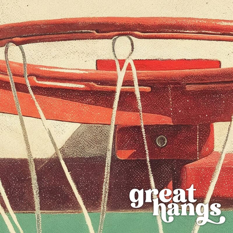 Closeup view of A vintage pastel pencil illustration, a basketball rim, front view