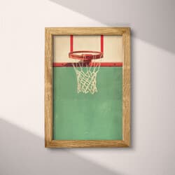 Basketball Rim Art | Sports Wall Art | Sports Print | Green, Beige, Purple and Red Decor | Vintage Wall Decor | Game Room Digital Download | Back To School Art | Autumn Wall Art | Pastel Pencil Illustration